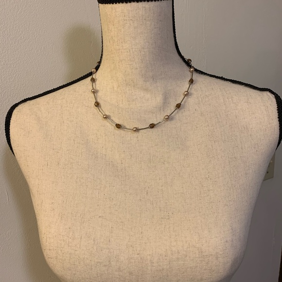 Lia Sophia Necklace Silver Brown Beads - Picture 3 of 4